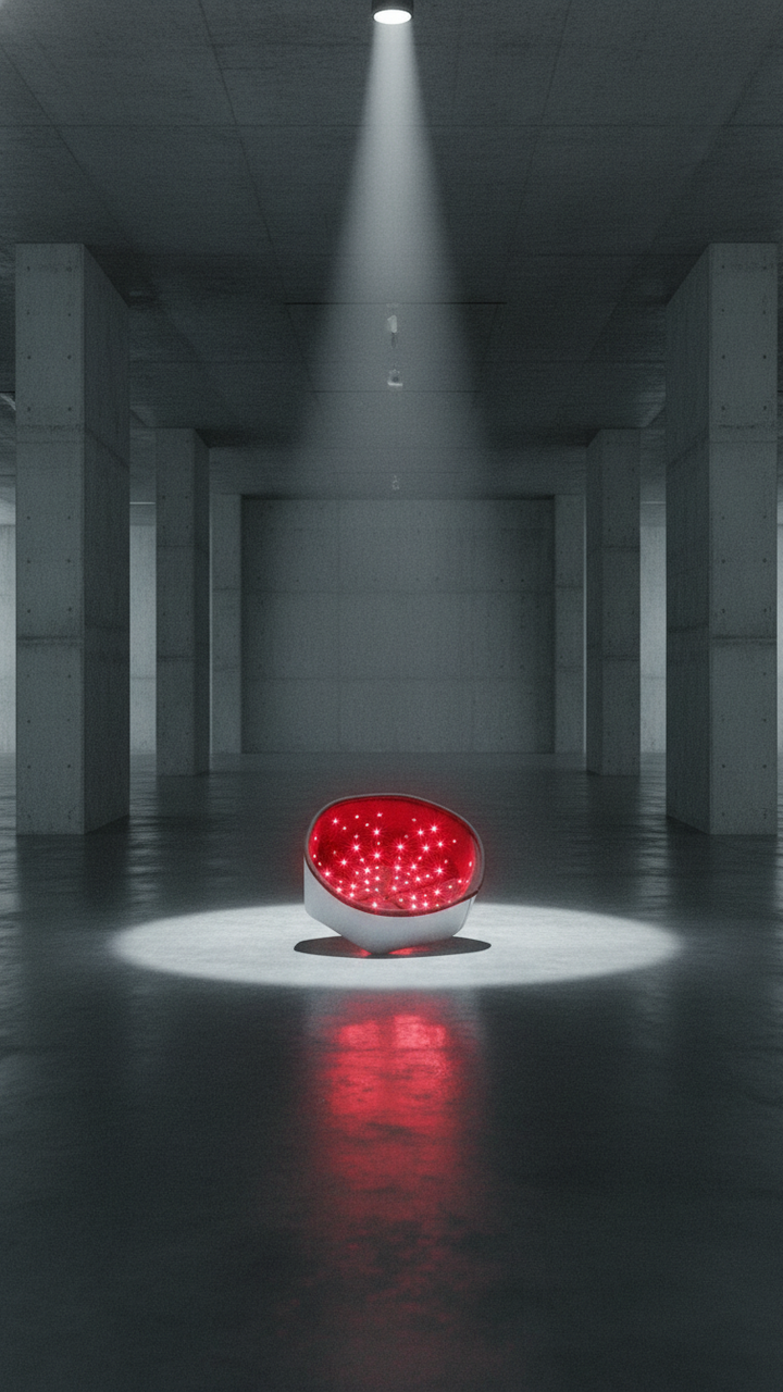 Luminox ReGen red light therapy device illuminated under a spotlight